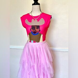 Zara graphic bodysuit (L); Pink tutu skirt (L)